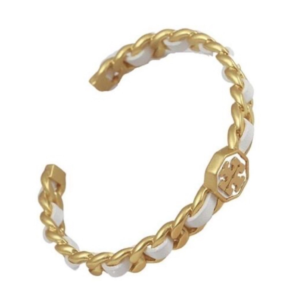 NEW TORY BURCH White Woven Marion Bracelet Cuff - Picture 2 of 3